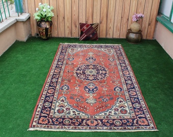 ヴィンテージ トルコ製ウールラグ、トライバル幾何学模様、3 x 4