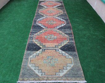 Türkischer Läufer Teppich, Oushak Läufer Teppich, 11'x3' Teppich, Vintage Läufer Teppich, Wolle Läufer, Flur Teppich, Treppenteppich, Küchen teppich, Boho Läufer, Teppich