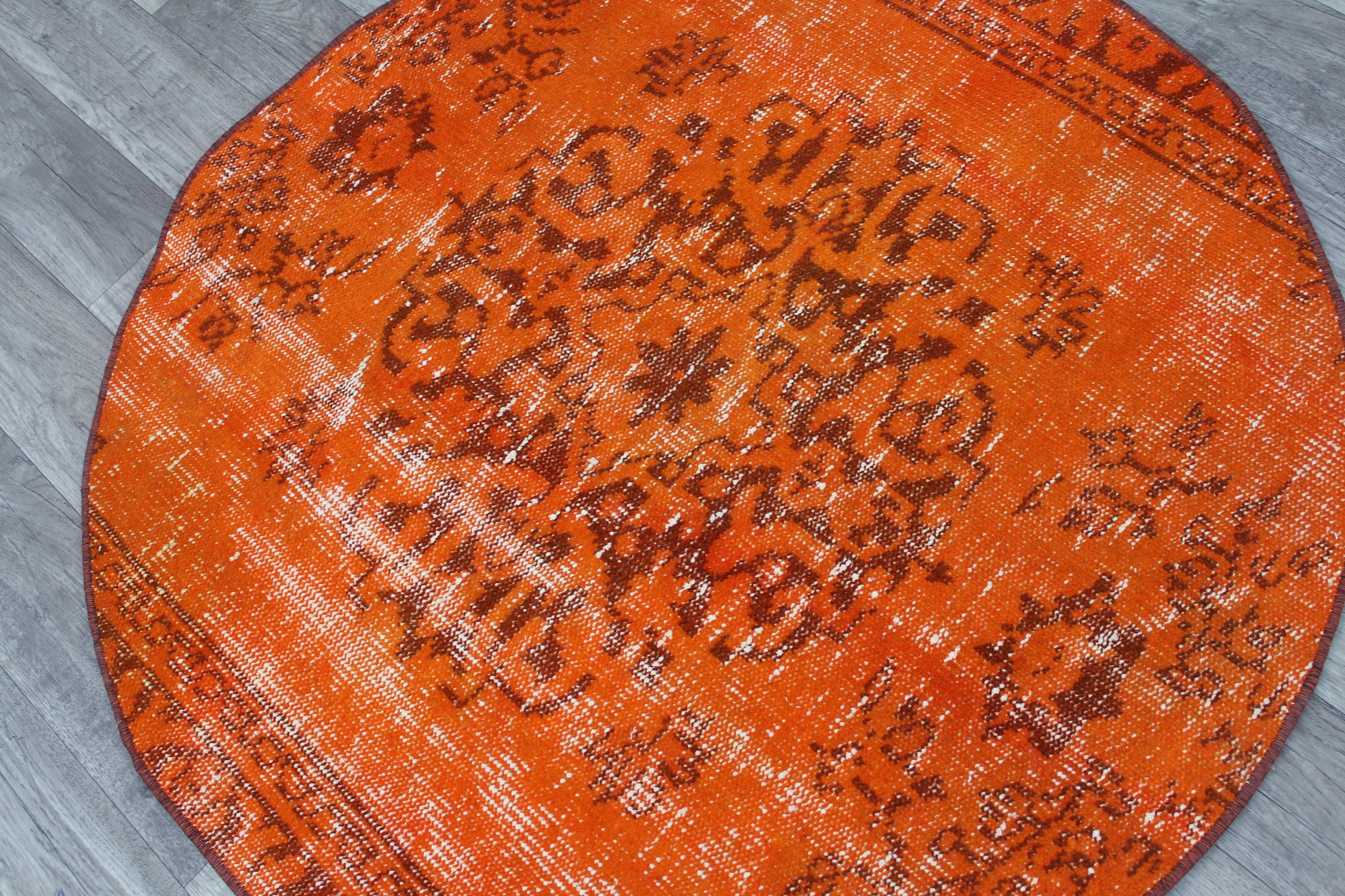 Turkish Round rug Circle rug Orange round rug Doormat rug Etsy