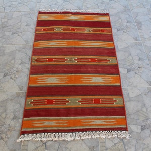 Kilim rug, Turkish rug, Decorative rug, Tribal rug, turkish kilim, boho rug, small rug, Striped rug, are rug, 4x2 rug, entry rug, kelim rug,