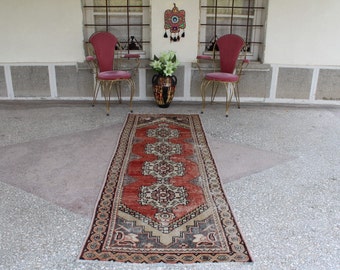Türkischer Läufer, Oushak Läufer, 9 'x3 'Teppich, Vintage Läufer, Wollteppich, Flurteppich, Küchenteppich, Boho Läufer, Teppich