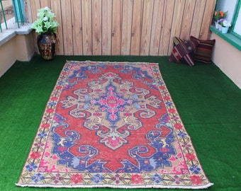 Alfombra turca, alfombra Oushak, alfombra de 4'x7', alfombra vintage, alfombra anudada a mano, alfombras oushak, alfombra Kilim, alfombra de decoración del hogar, alfombra de área, alfombra de lana, alfombra de piso