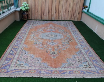 Oversized rug, Turkish rug, Large rug, 6x10 rug, Faded rug, Oushak rug, Vintage rug, Saloon rug, Orange rug, Area rug, Livingroom rug, Rug