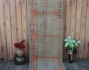 Oushak Läufer, Türkischer Teppich, Verblasster Läufer, Eingangsteppich, Küchenteppich, Boho Läufer, Flur Teppich, Treppenteppich