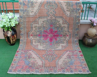 Alfombra turca, alfombra Oushak, ENVÍO GRATIS!! Alfombra de 4'x7', alfombra vintage, alfombra turca hecha a mano, alfombra desgastada, alfombra de área, alfombra decorativa, alfombra Kilim