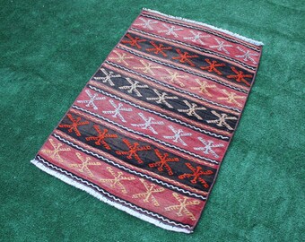 Small rug, Small kilim rug, Vintage kilim, Turkish rug, 3x2 rug, Boho rug, Area Rug, Doormat, Farmhouse rug,Mat rug, Entry rug, Kelim Rug