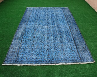 Turkish Rug, Blue rug, Bedroom rug, Oushak Rug, 4x7 Rug, Decorative rug, Area Rug, Boho Rug, Overdyed Rug, Kilim rug, Vintage Rug, Floor rug