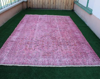 Turkish rug, 6.6x10.6 rug, large Pink rug, Wool rug, Livingroom rug, large rug, Area rug, Homedecor rug, Pink rug, Farmhouse rug, Boho rug