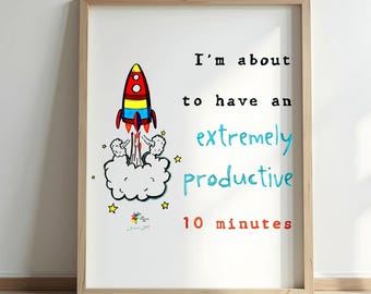 Funny Motivational Office Wall Art Rocket Ship Productivity Work Humor