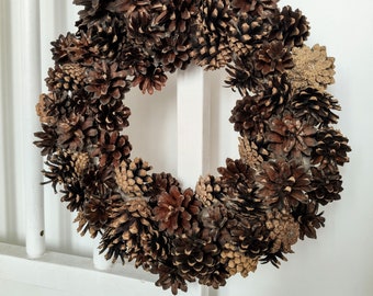 Natural Pine Cone Wreath, Rustic Fall Decor (10 or 14 Inch)