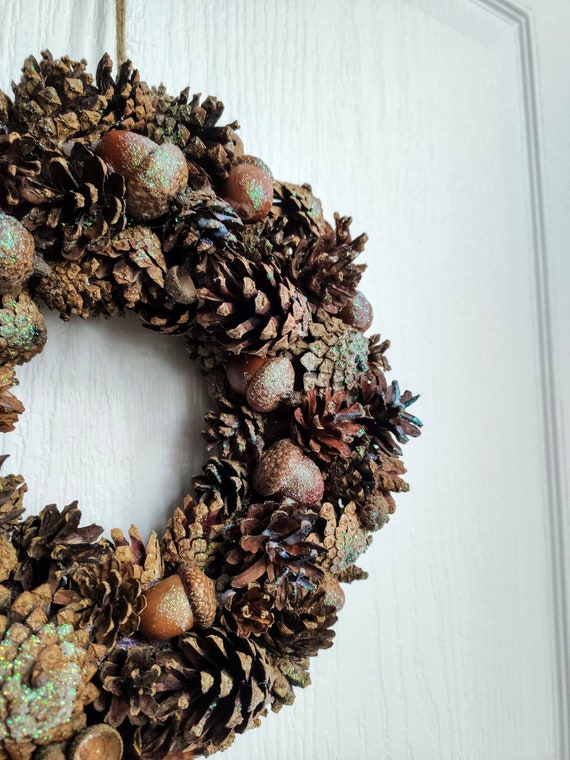 Wreath Upon A Door Pinecone Fall Centerpiece Tablecloths Acorn Etsy