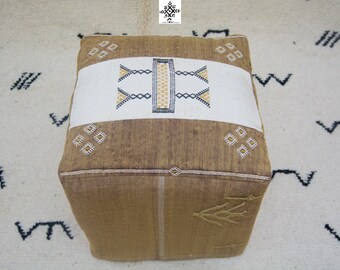 pouf Made from Hand Woven Moroccan Rug Gray Square sabra pouf Cactus Silk Floor footstool,berber square seating Cactus Floor footstool