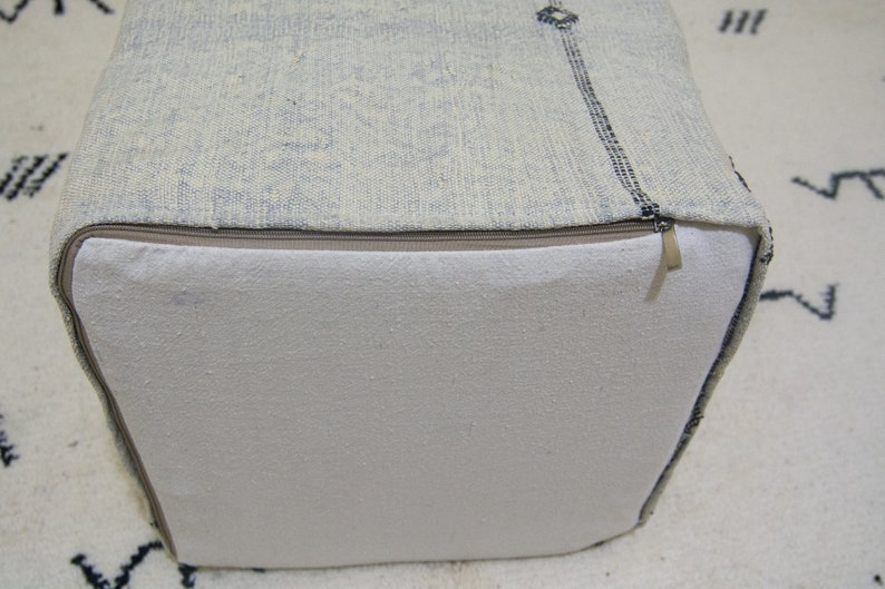pouf Made from Hand Woven Moroccan Rug Gray Square sabra pouf Cactus Silk Floor footstool,berber square seating Cactus Floor footstool