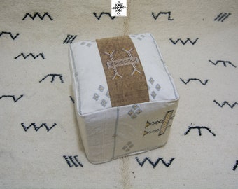 pouf Made from Hand Woven Moroccan Rug Gray Square sabra pouf Cactus Silk Floor footstool,berber square seating Cactus Floor footstool
