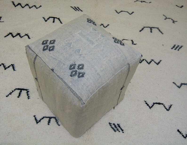 pouf Made from Hand Woven Moroccan Rug Gray Square sabra pouf Cactus Silk Floor footstool,berber square seating Cactus Floor footstool