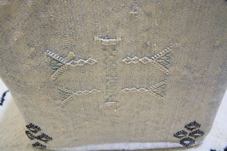 pouf Made from Hand Woven Moroccan Rug Gray Square sabra pouf Cactus Silk Floor footstool,berber square seating Cactus Floor footstool
