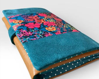 Portafoglio/accessorio multifunzione in pelle scamosciata blu e Liberty