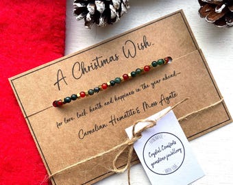 Christmas Gems Bracelet: Gold Green and Red crystals for luck