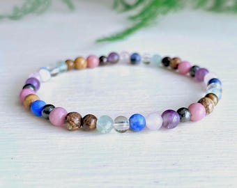 Mini Anxiety Crystal Stacking Bracelet: Colurful 4mm Gemstone Bead Stretch Bracelet