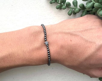 Dainty Hematite Bracelet: Star Charm, Grounding Crystal