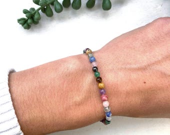 Anxiety Crystal Healing Bracelet: Mini 4mm Gemstone Bead Stacking Bracelet