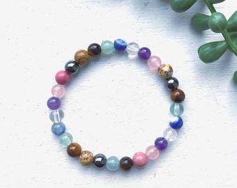 ANXIETY Crystal stretch Bracelet with Calming 6mm Gemstones to reduce Worry and Panic