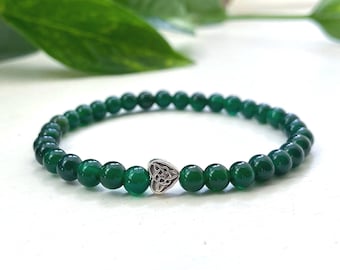 Irish Emerald Crystal Bracelet: Celtic Knot Charm, Lucky Dark Green Agate