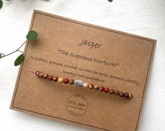 Jasper Bracelet with Silver Leaf Charm: Calming stones for anxiety and stress