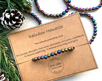 Rainbow Hematite Christmas Bracelet: Festive Sparkly 6mm Beads