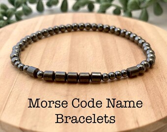 Morse Code Hidden Message Bracelet: Hematite Personalised Custom Bracelet for any Occasion