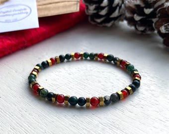 Gold Green Red Crystal Bracelet: Chrismtas Wish
