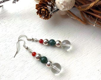 Christmas Festive Earrings: Crystal Gemstone Dangle Drop