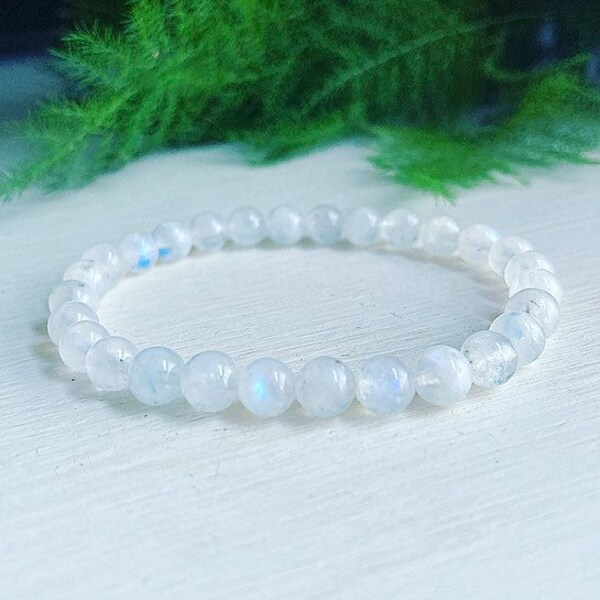 MOONSTONE bracelet | 6mm AAA Crystal bead bracelet | Blue flash | feminine power | PEACE | Balance | motherly protection | Calmness