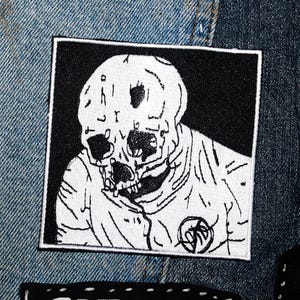 DIVIRTIÉNDOSE / Parche tejido de terror, parche punk termoadhesivo para chaqueta, arte surrealista lowbrow, parche de tela gótico, chaleco de batalla, parche de esqueleto