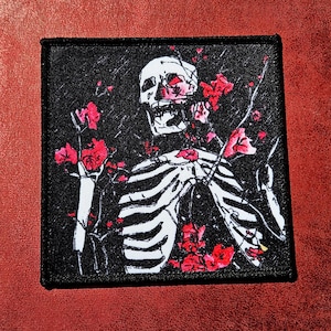 Écusson imprimé sérigraphié à motif floral squelette, écusson gothique botanique à coudre pour veste de combat – RELT | XAXABEL
