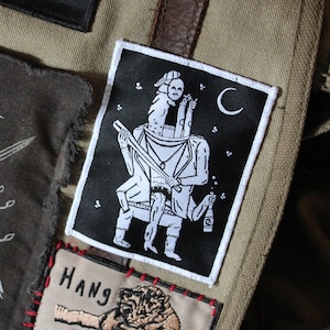 JEZUS VAN SUBURBIA | Horror geweven patch, punk opstrijkbare patch voor jas, lowbrow surrealistische kunst, gotische stoffen patch, gevechtsvest, mutantdemon