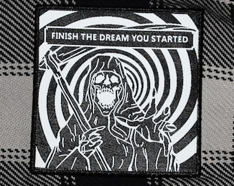 FINISH THE DREAM | gothic grim reaper patch, alternative fashion iron-on patch, surreal dark art patch