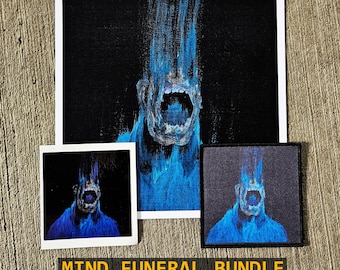 NIGHTMARE HORROR BUNDLE | brutal grief art print, dark emotional patch and sticker, surreal horror physical art print, screaming face
