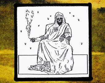 LOUNGE ACT | horror woven patch, punk sew on patch for jacket, lowbrow surreal art, gothic fabric patch, battle vest, minimalist macabre