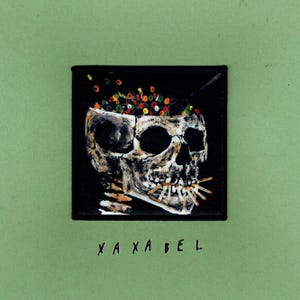 BOYCOT KELLOGG'S | schedel met horrorkunst van granen – surrealistische anti-bedrijfspatch, sticker of digitale print voor gothic alt dec