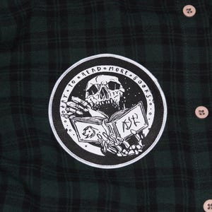 READ MORE BOOKS | bookish woven patch, punk sew on patch for jacket, lowbrow surreal art, gothic fabric patch, battle vest, book lover gift image 7