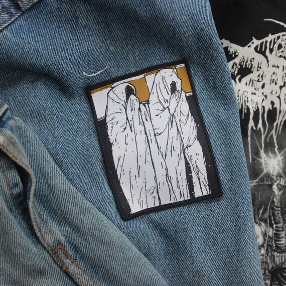 TWO FIGURES | horror woven patch, fabric patches for hats, noir punk patchwork, sew on patch, neo-lowbrow surrealism, quiet existentialism