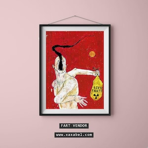 SCHETVERKOPER | digitale download kunstprint, afdrukbaar wanddecor, meerdere maten beschikbaar, post-apocalyptische cartoon, lowbrow punksurrealisme
