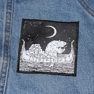 VIKING BEAR FERRYMAN — dark fantasy woven art patch by XaXaBEL