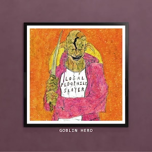 GOBLIN HERO / stampa artistica digitale quadrata scaricabile, decorazione murale stampabile istantaneamente, creatura dei cartoni animati post-apocalittica, surrealismo punk di basso livello