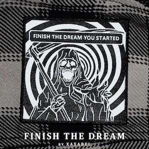 TERMINA EL SUEÑO / parche de la parca, parche termoadhesivo de terror para chaquetas punk, arte gótico hipnótico, parche termoadhesivo de tela para moda alternativa