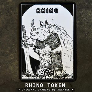 Rhino Soldier MTG Token | Dark Surreal Illustration | Original Fantasy Artwork | Custom Commander Accessory | EDH proxy token | XAXABEL