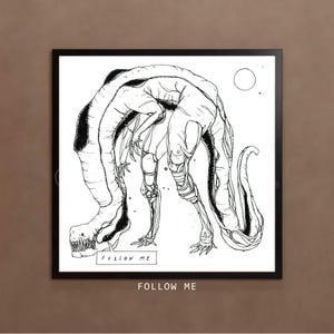 VOLG MIJ | instant digitale download art print, afdrukbaar wanddecor, post-apocalyptische cartoon, lowbrow punk surrealisme, grimmige donkere fantasie