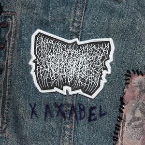 XAXABEL | black metal woven patch, abstract nightmare horror, patches for backpacks, battle jackets, sew on patches, noir zen inkwork