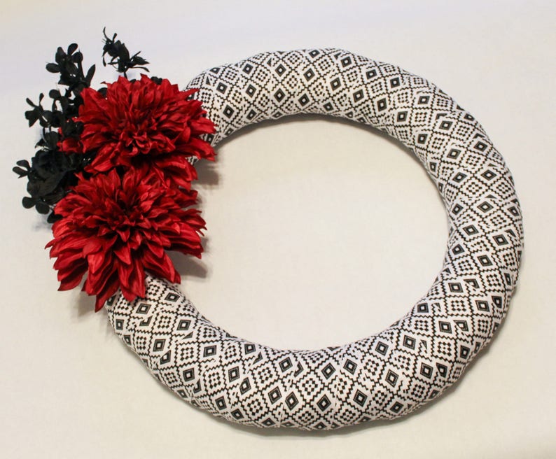 and Red Wreath Black White
